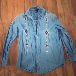 Forever 21 Collared Denim Shirt